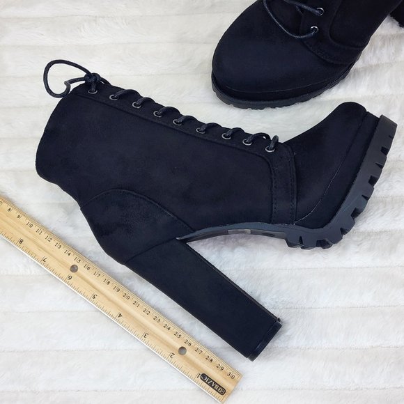 Vivian Black Faux Suede Chunky Heel Platform Ankle Boots - Picture 14 of 14